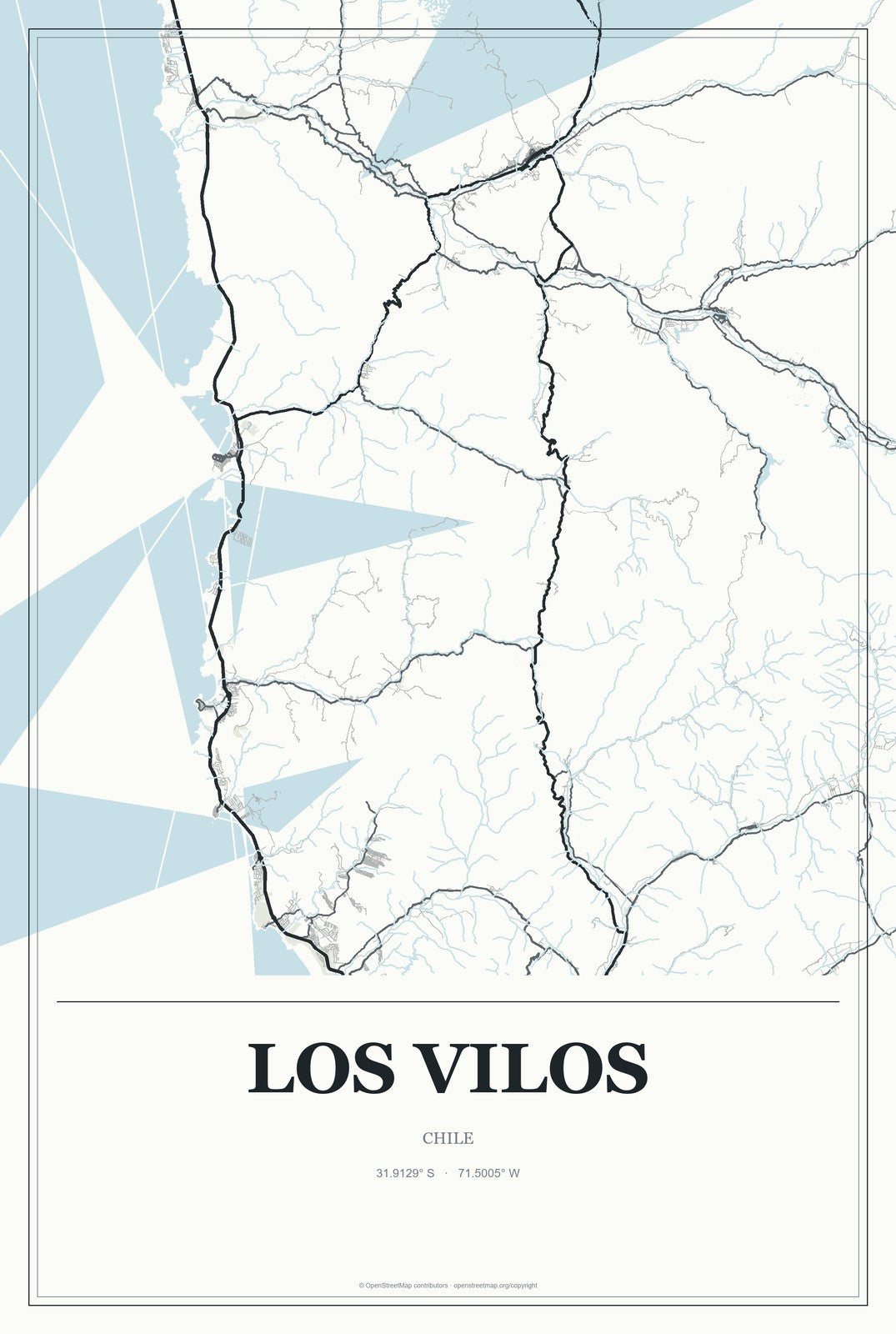 Los Vilos, Chile City Map Aluminum Sign in Gallery Air style