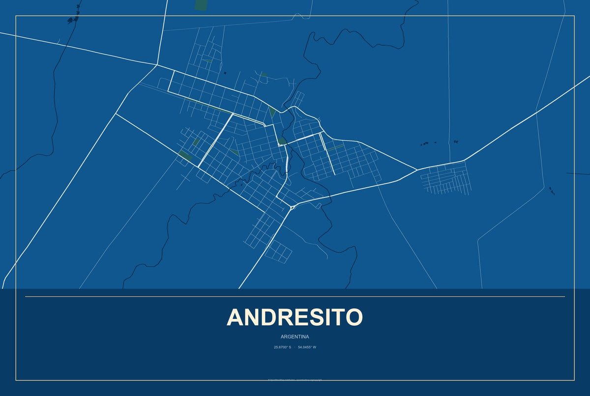 Andresito, Argentina City Map Aluminum Sign in Harbor Cobalt style