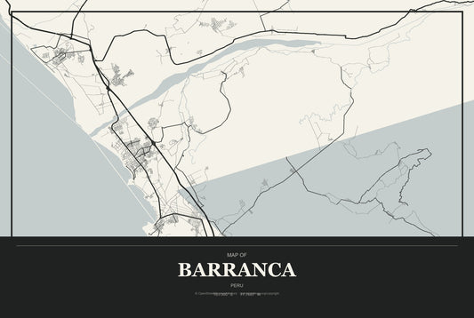 Barranca, Peru City Map Aluminum Sign in Museum Plaque style