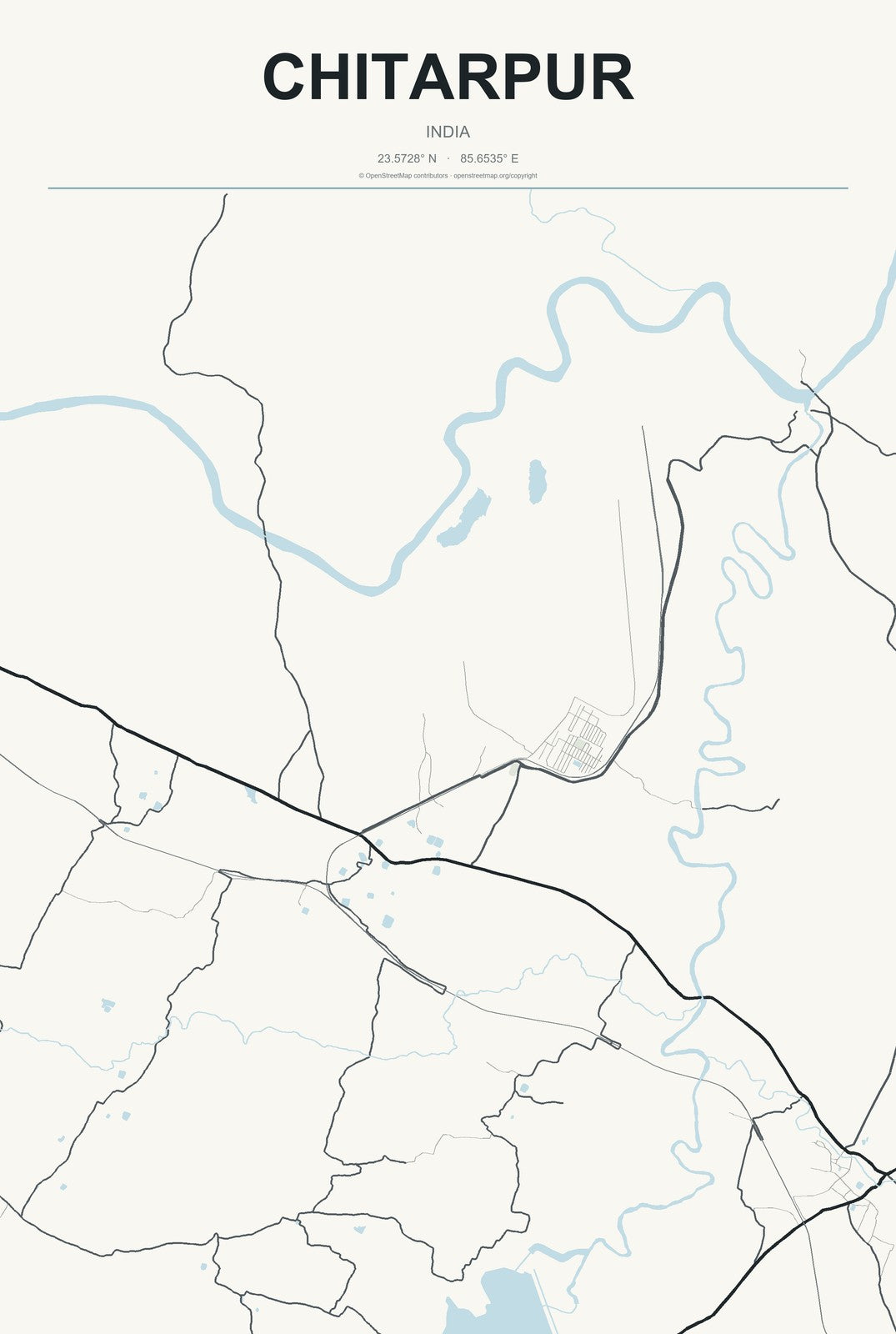 Chitarpur, India City Map Aluminum Sign in Headline Atlas style