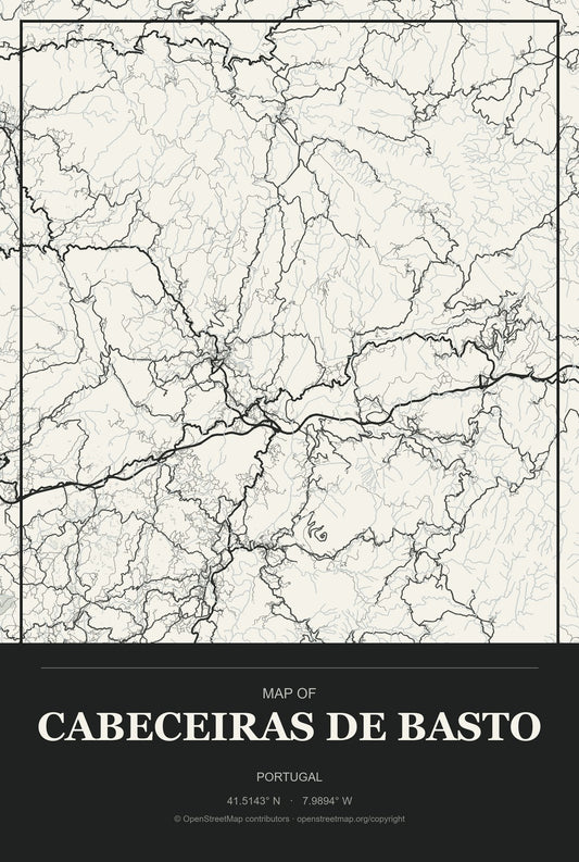 Cabeceiras de Basto, Portugal City Map Aluminum Sign in Museum Plaque style