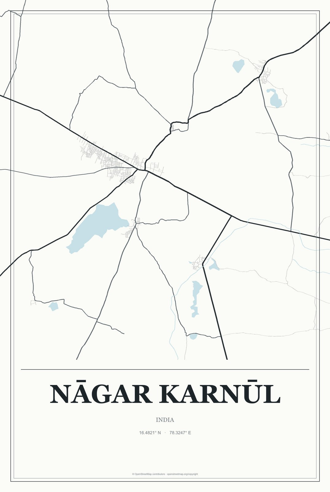 Nāgar Karnūl, India City Map Aluminum Sign in Gallery Air style
