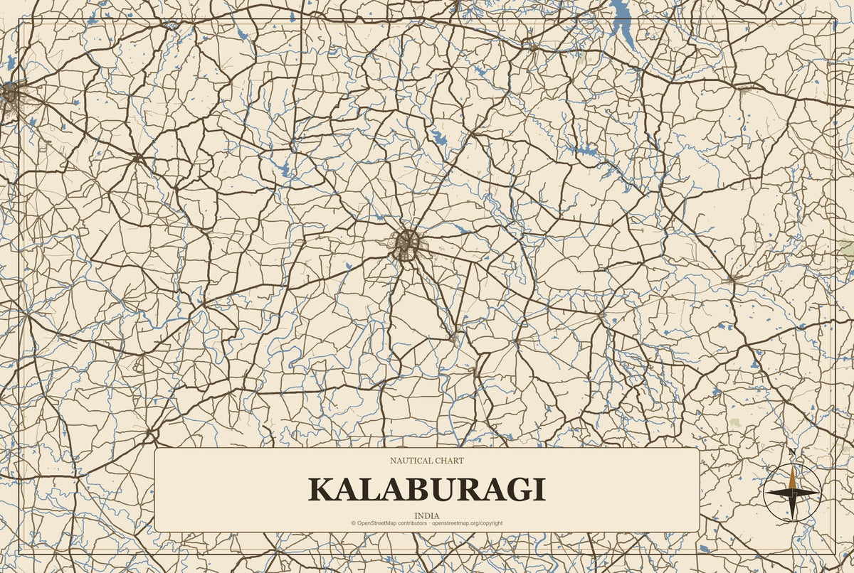 Kalaburagi, India City Map Aluminum Sign in Heritage Nautical style