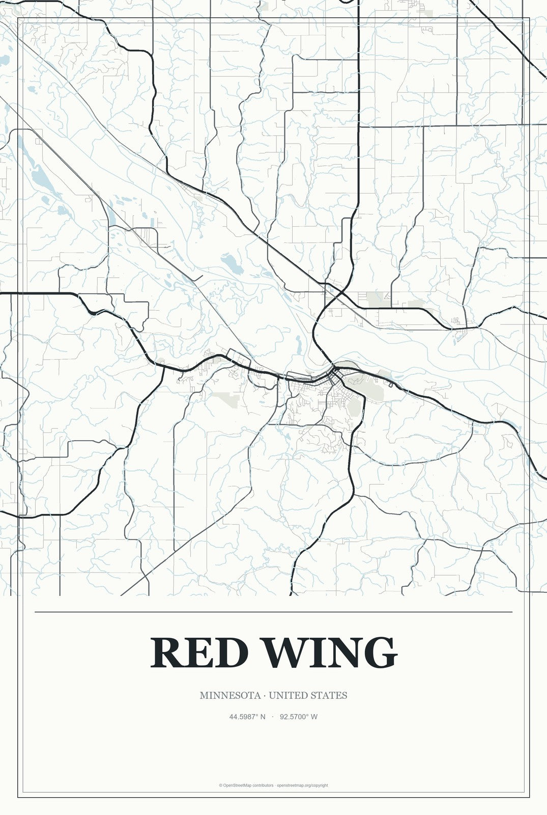 Red Wing, Minnesota City Map Aluminum Sign in Gallery Air style