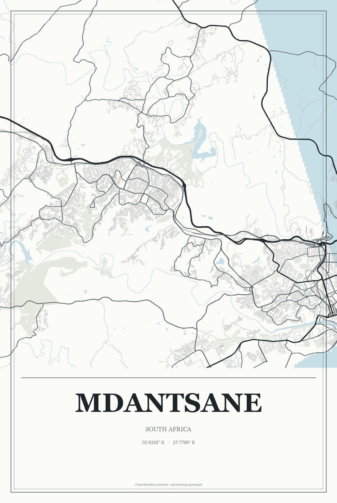Mdantsane, South Africa City Map Aluminum Sign in Gallery Air style