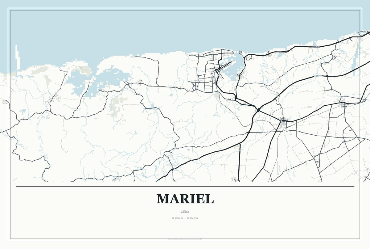 Mariel, Cuba City Map Aluminum Sign in Gallery Air style