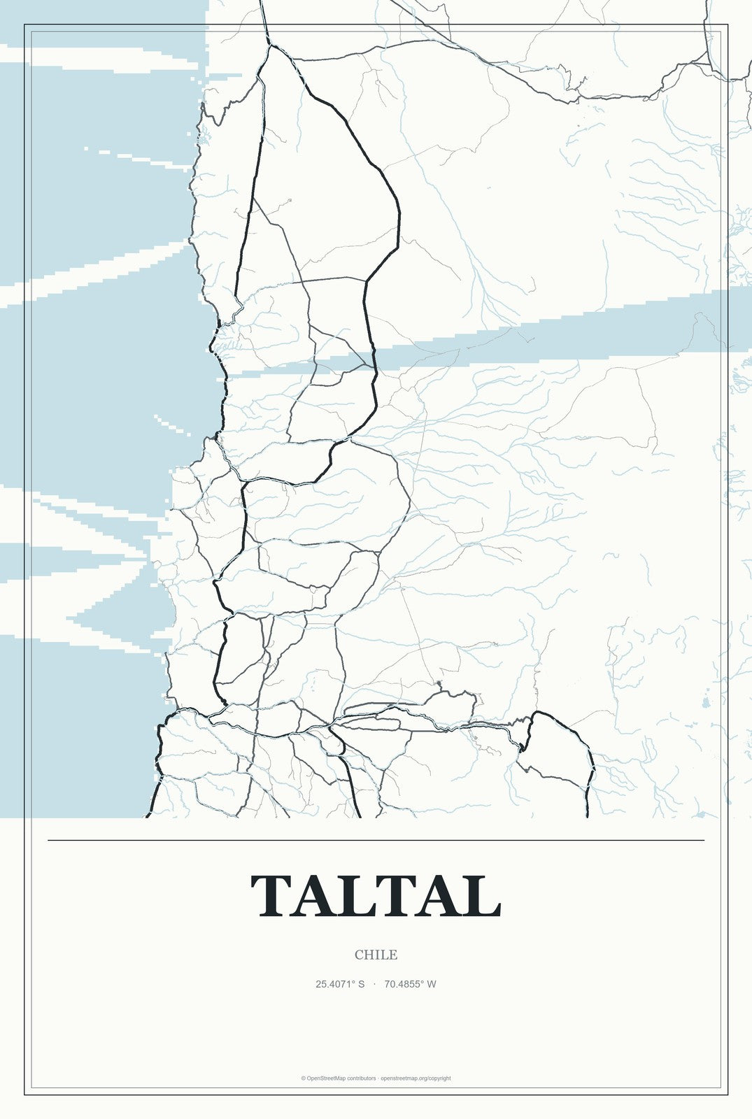 Taltal, Chile City Map Aluminum Sign in Gallery Air style