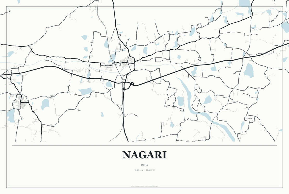 Nagari, India City Map Aluminum Sign in Gallery Air style