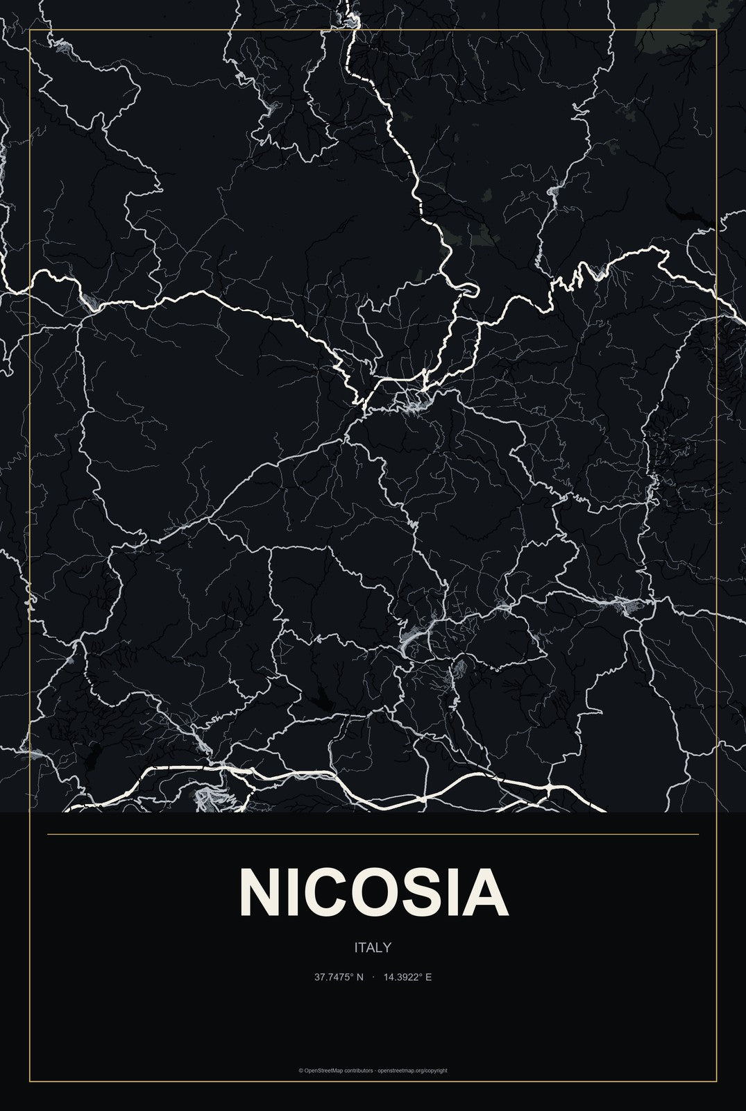 Nicosia, Italy City Map Aluminum Sign in Metropolitan Noir style