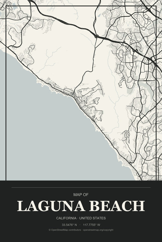Laguna Beach, California City Map Aluminum Sign in Museum Plaque style