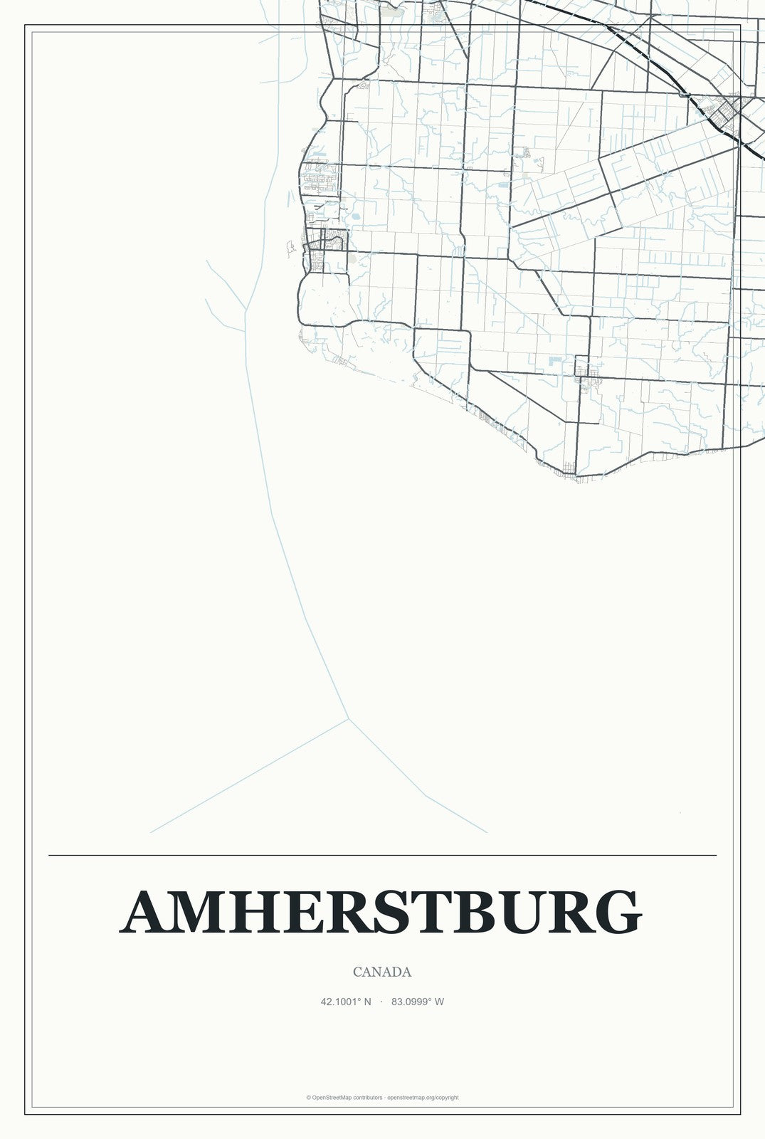 Amherstburg, Canada City Map Aluminum Sign in Gallery Air style