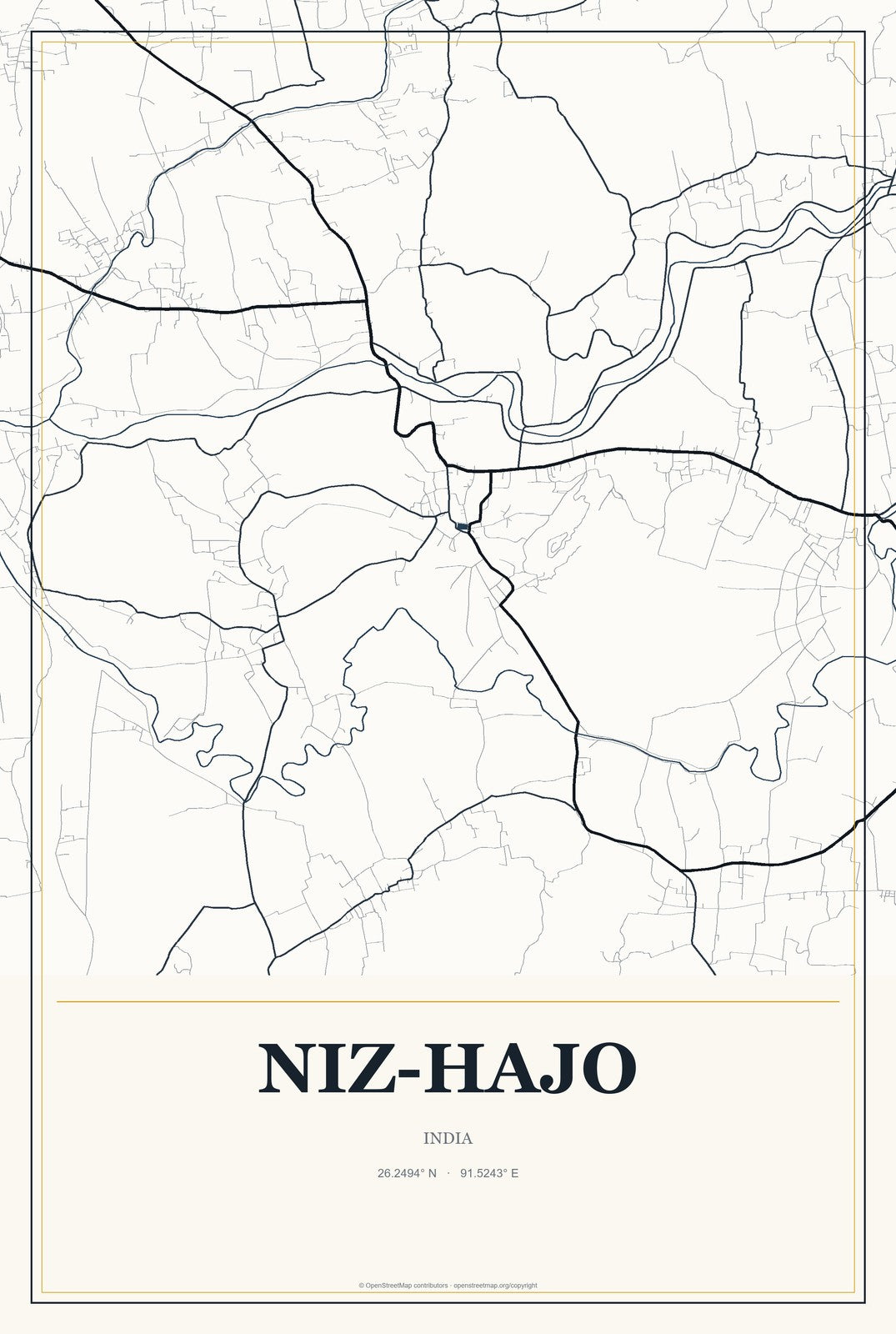 Niz-Hajo, India City Map Aluminum Sign in Citrine Modern style
