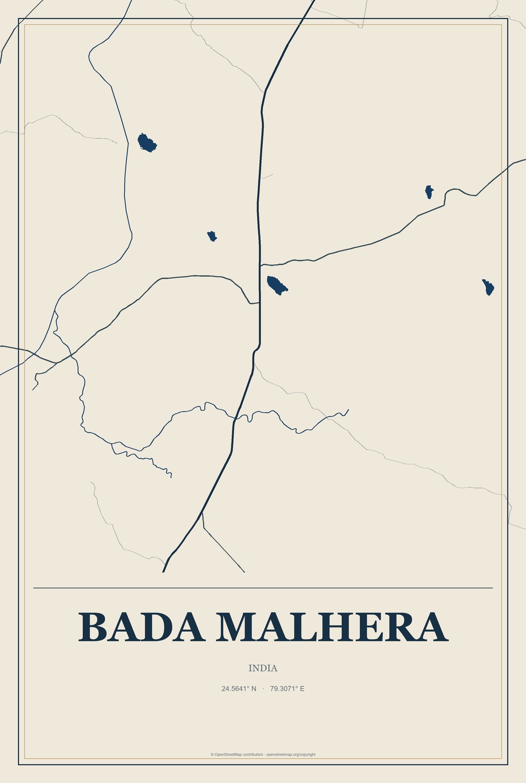 Bada Malhera, India City Map Aluminum Sign in Coastal Cutout style