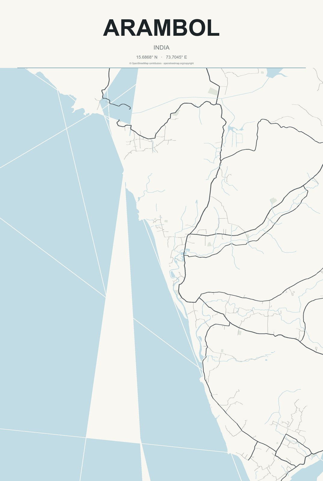 Arambol, India City Map Aluminum Sign in Headline Atlas style