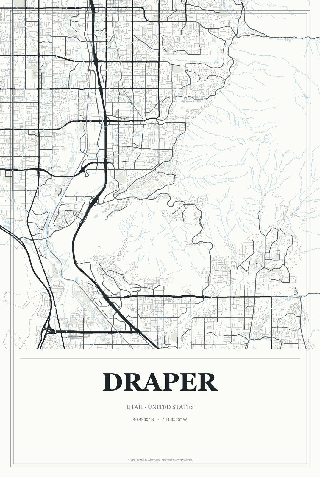 Draper, Utah City Map Aluminum Sign in Gallery Air style