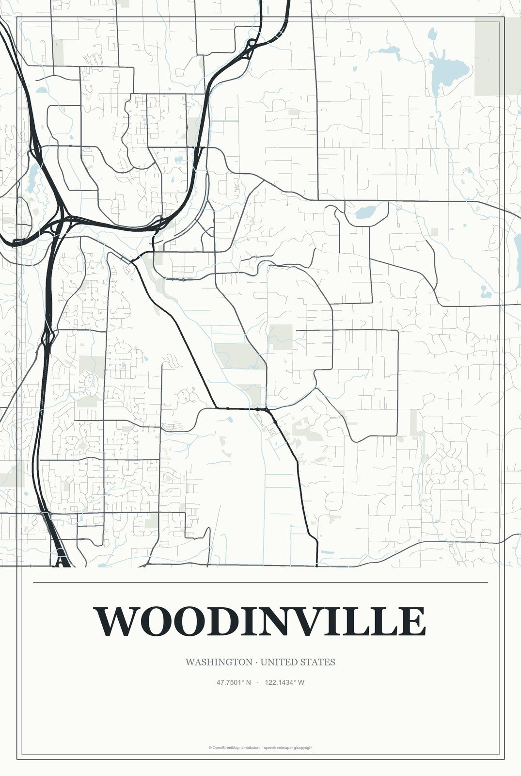 Woodinville, Washington City Map Aluminum Sign in Gallery Air style