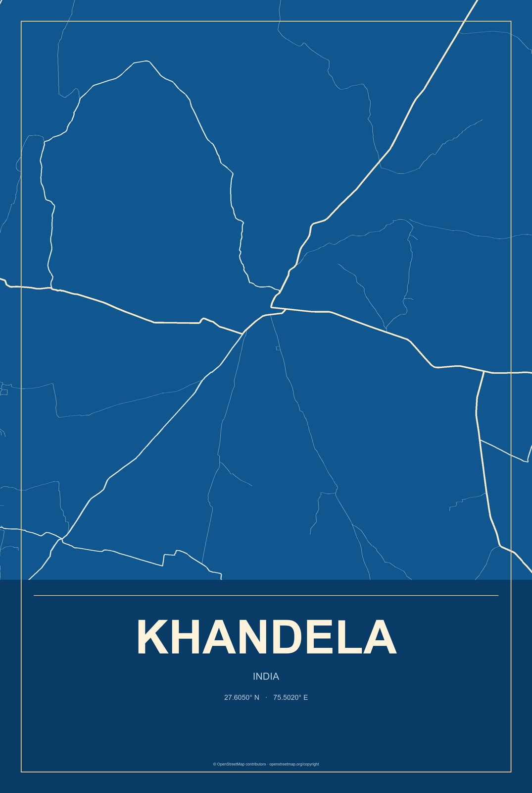 Khandela, India City Map Aluminum Sign in Harbor Cobalt style