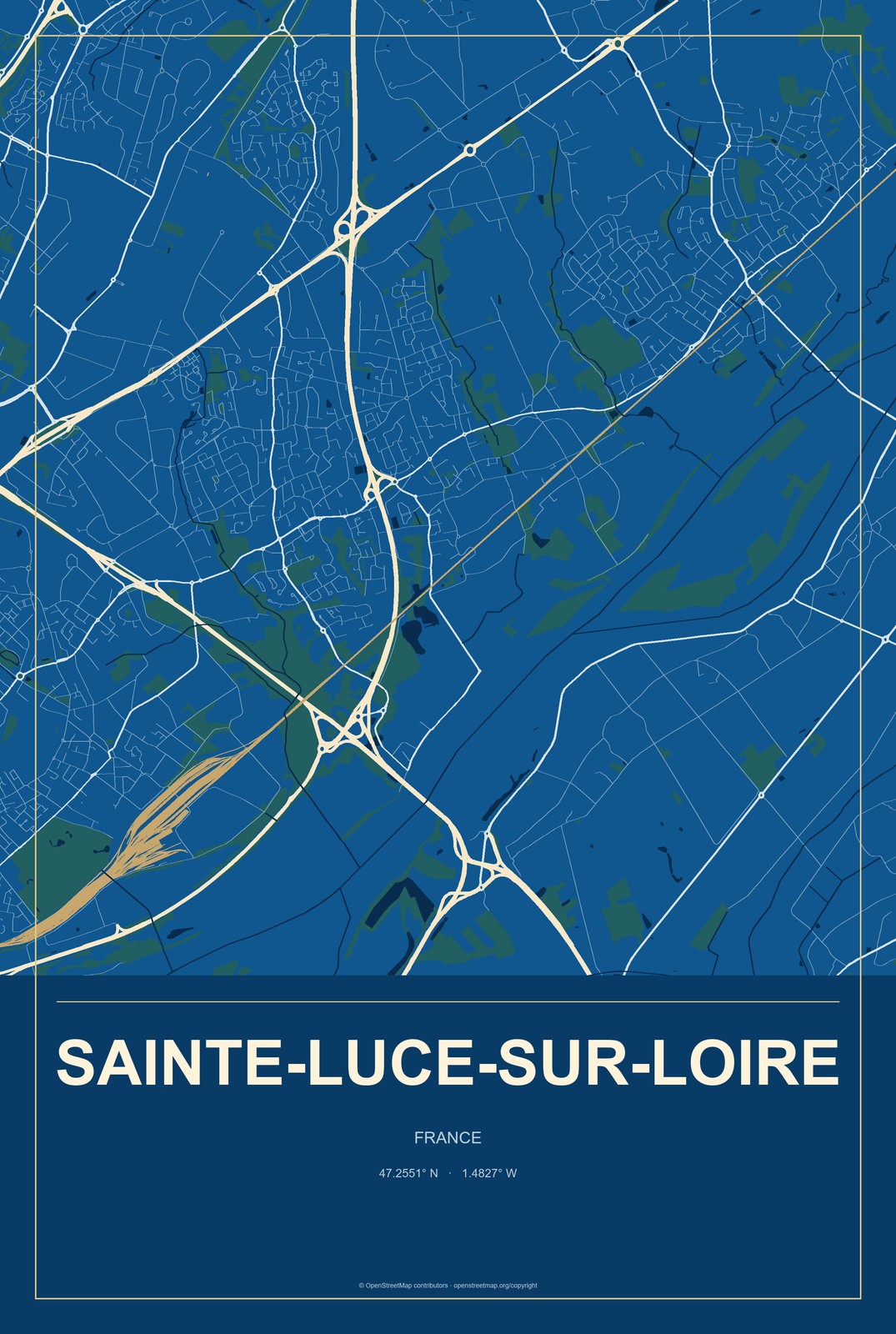 Sainte-Luce-sur-Loire, France City Map Aluminum Sign in Harbor Cobalt style