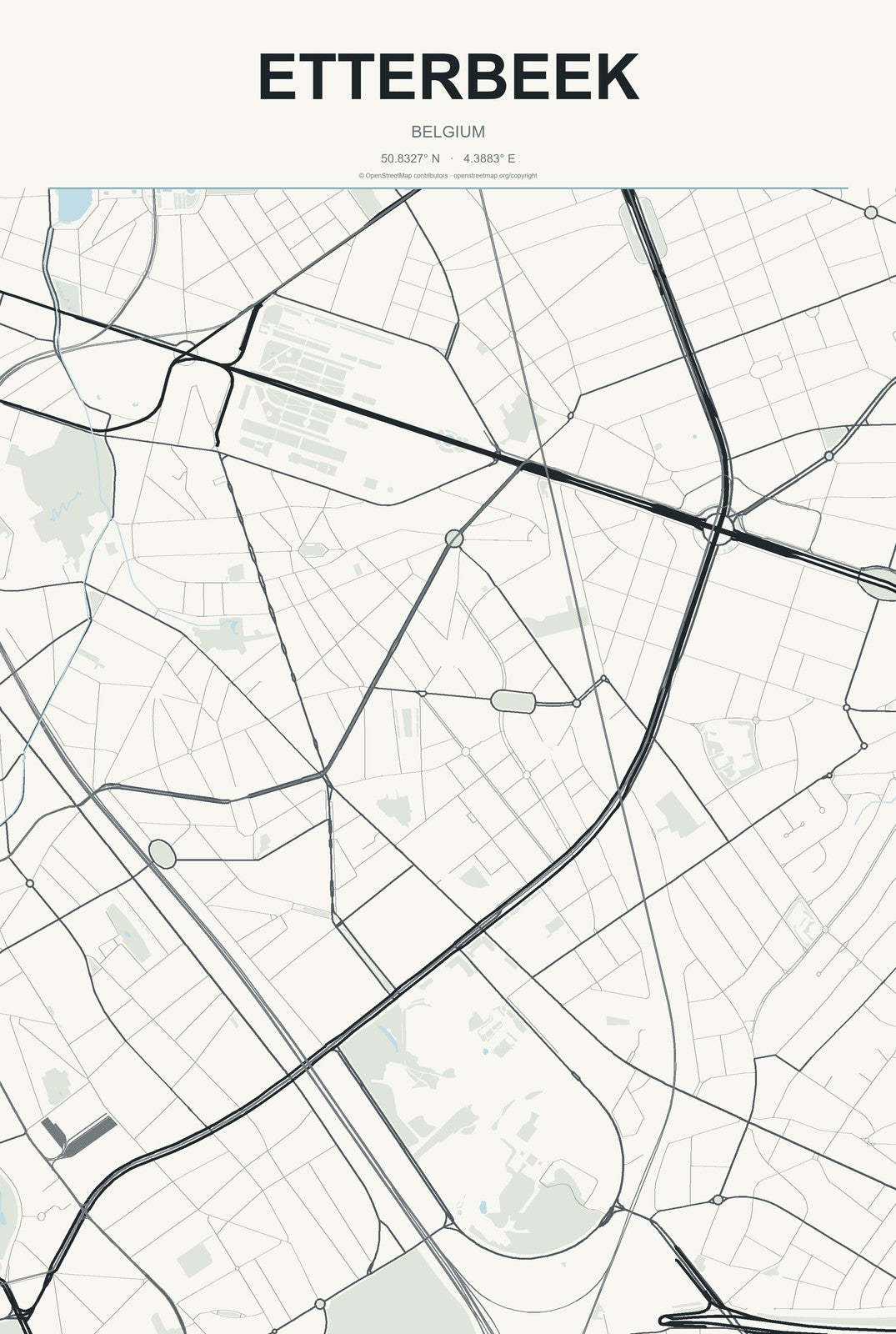 Etterbeek, Belgium City Map Aluminum Sign in Headline Atlas style