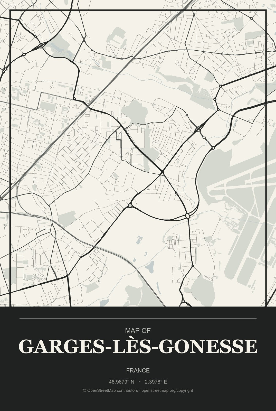 Garges-lès-Gonesse, France City Map Aluminum Sign in Museum Plaque style