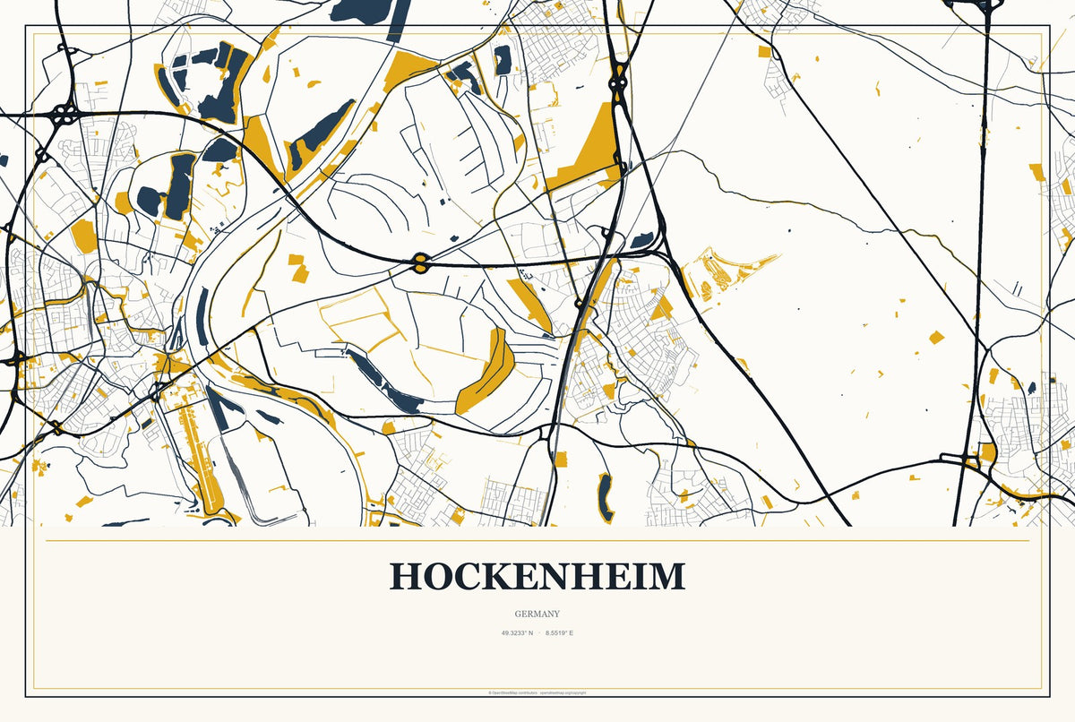 Hockenheim, Germany City Map Aluminum Sign in Citrine Modern style