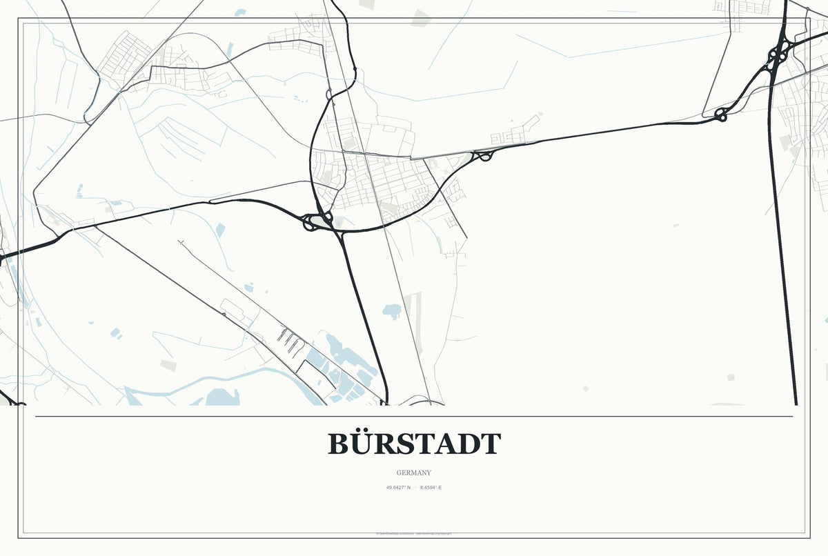 Bürstadt, Germany City Map Aluminum Sign in Gallery Air style