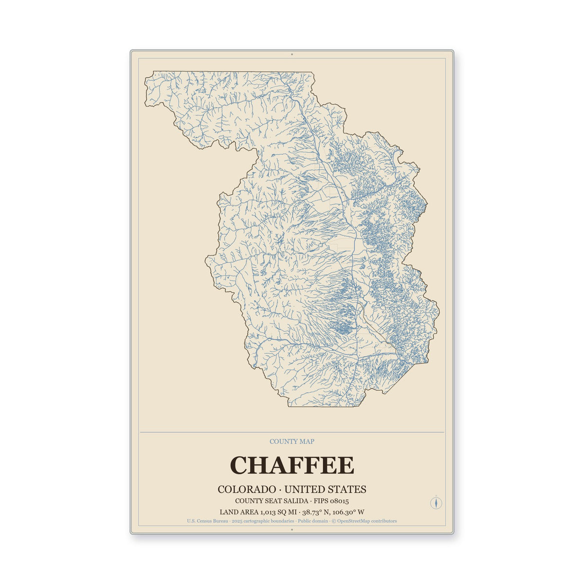 Chaffee County, Colorado Map Aluminum Sign in Heritage Nautical style