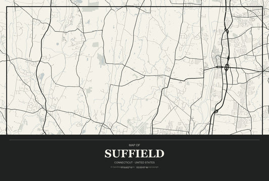 Suffield, Connecticut City Map Aluminum Sign in Museum Plaque style