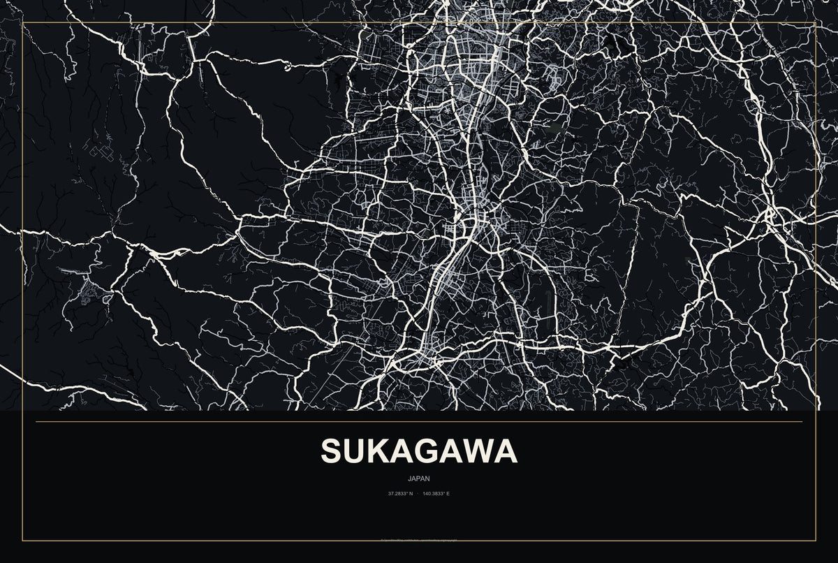 Sukagawa, Japan City Map Aluminum Sign in Metropolitan Noir style