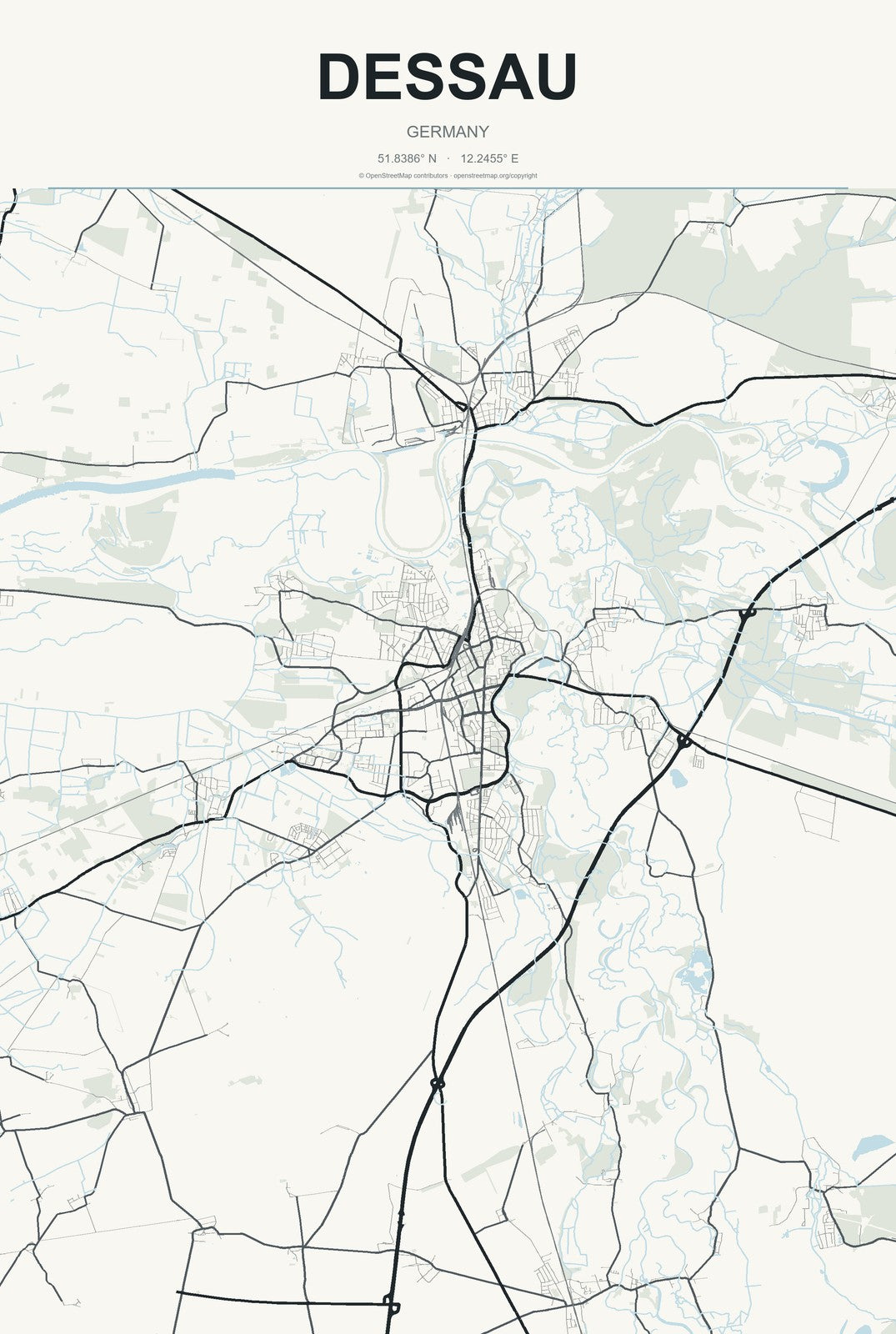 Dessau, Germany City Map Aluminum Sign in Headline Atlas style