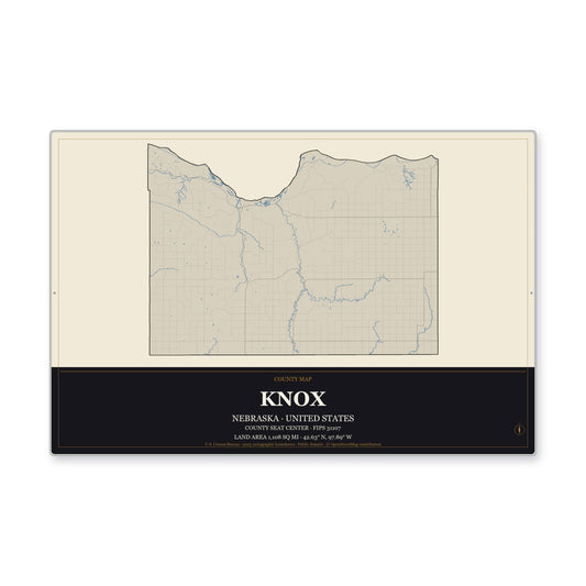 Knox County, Nebraska Map Aluminum Sign in Museum Plaque style