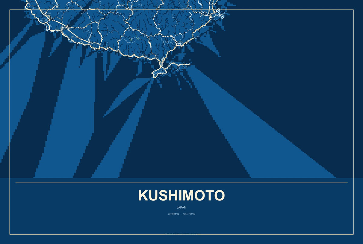 Kushimoto, Japan City Map Aluminum Sign in Harbor Cobalt style