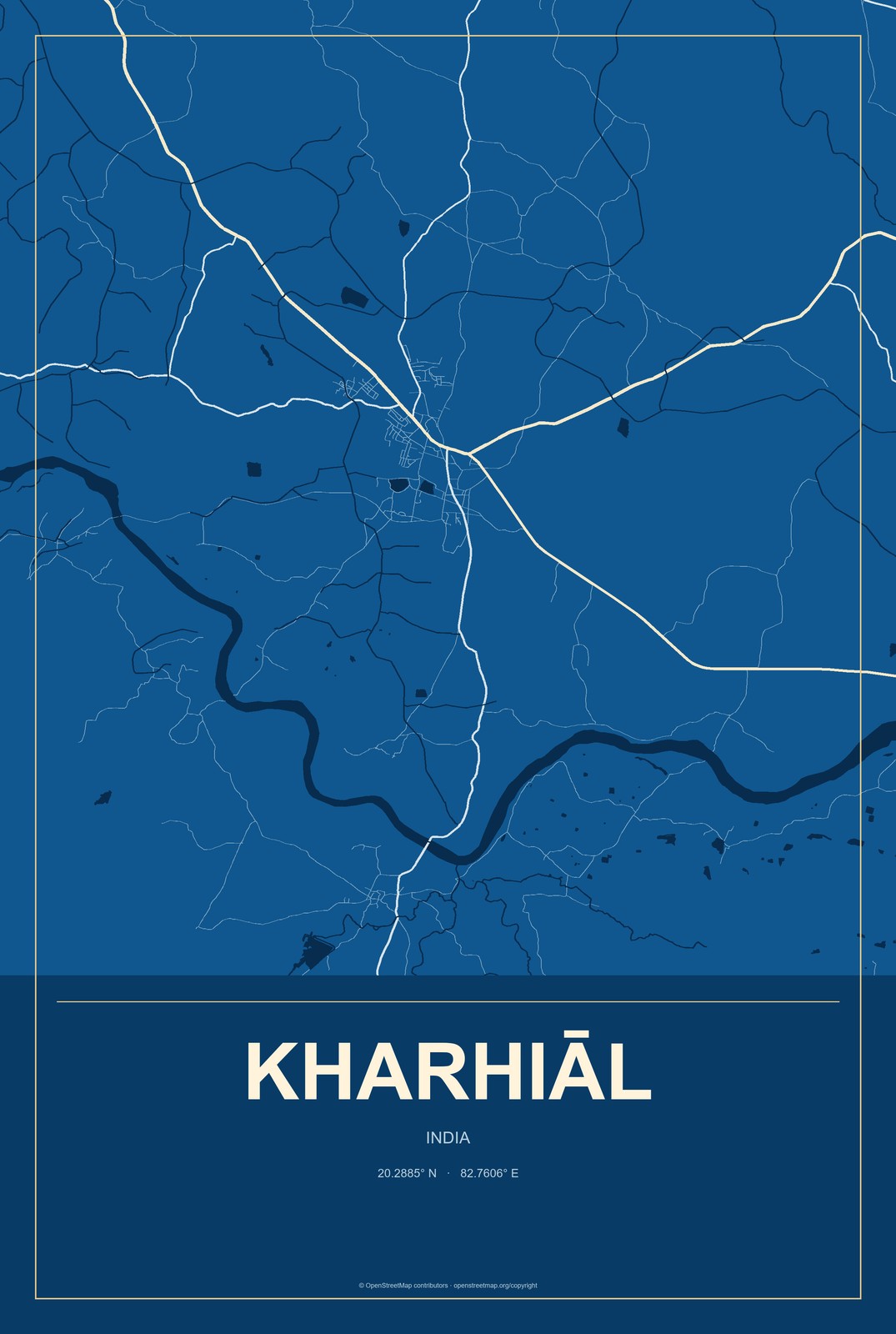 Kharhiāl, India City Map Aluminum Sign in Harbor Cobalt style