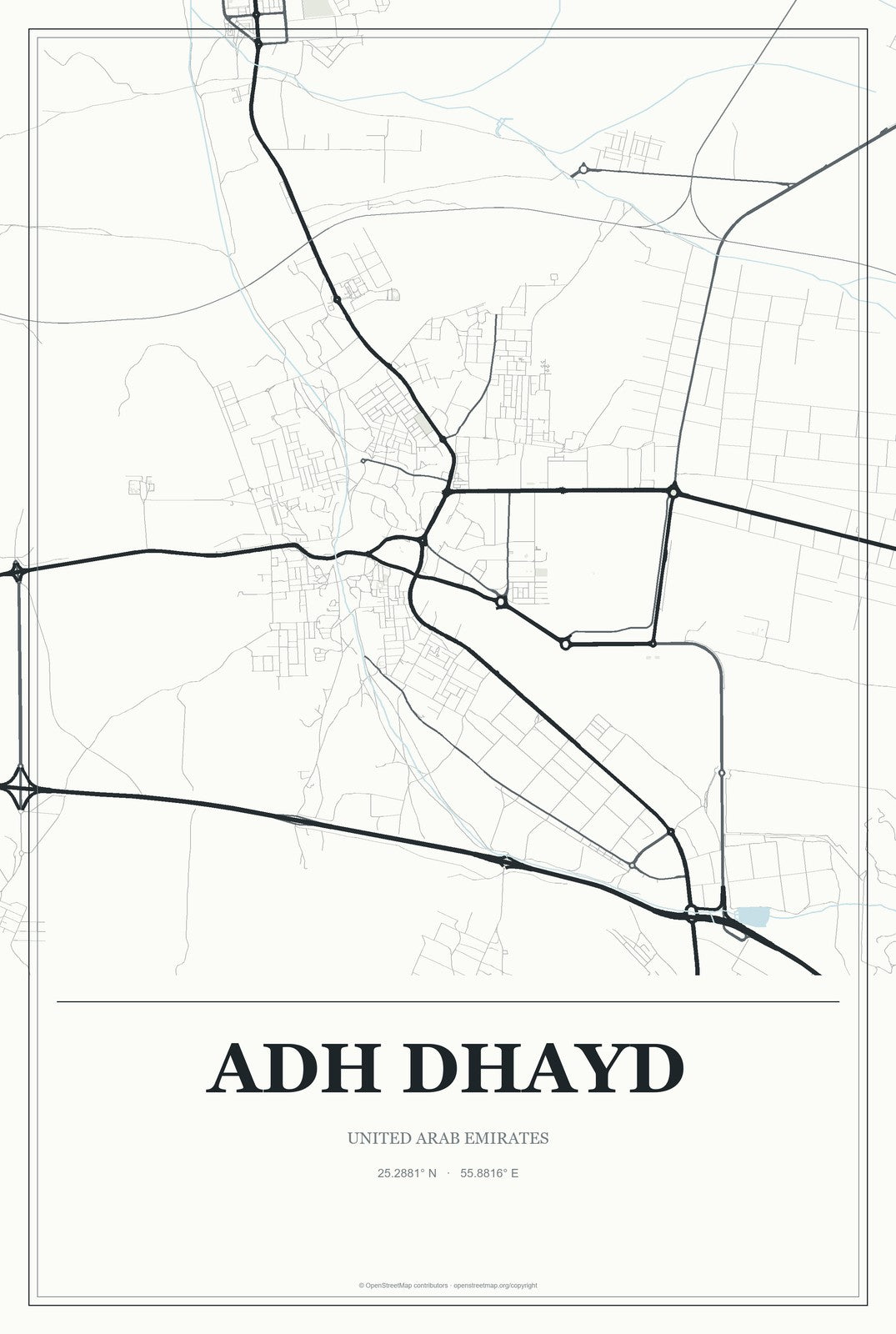 Adh Dhayd, United Arab Emirates City Map Aluminum Sign in Gallery Air style