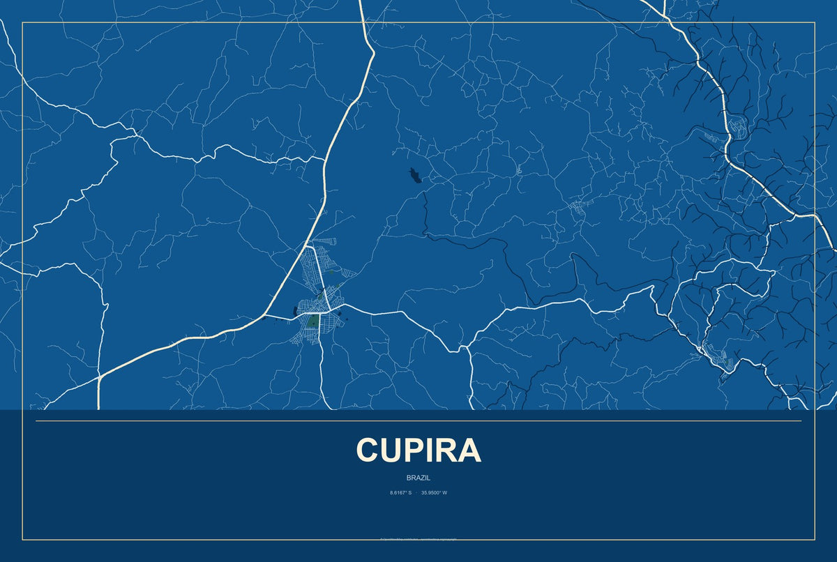 Cupira, Brazil City Map Aluminum Sign in Harbor Cobalt style