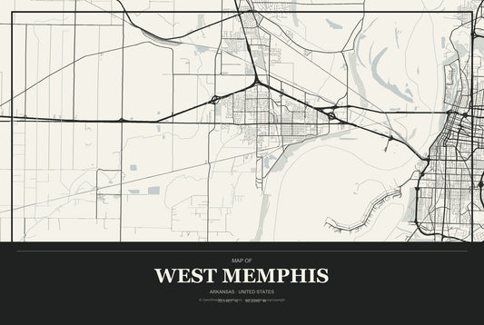 West Memphis, Arkansas City Map Aluminum Sign in Museum Plaque style