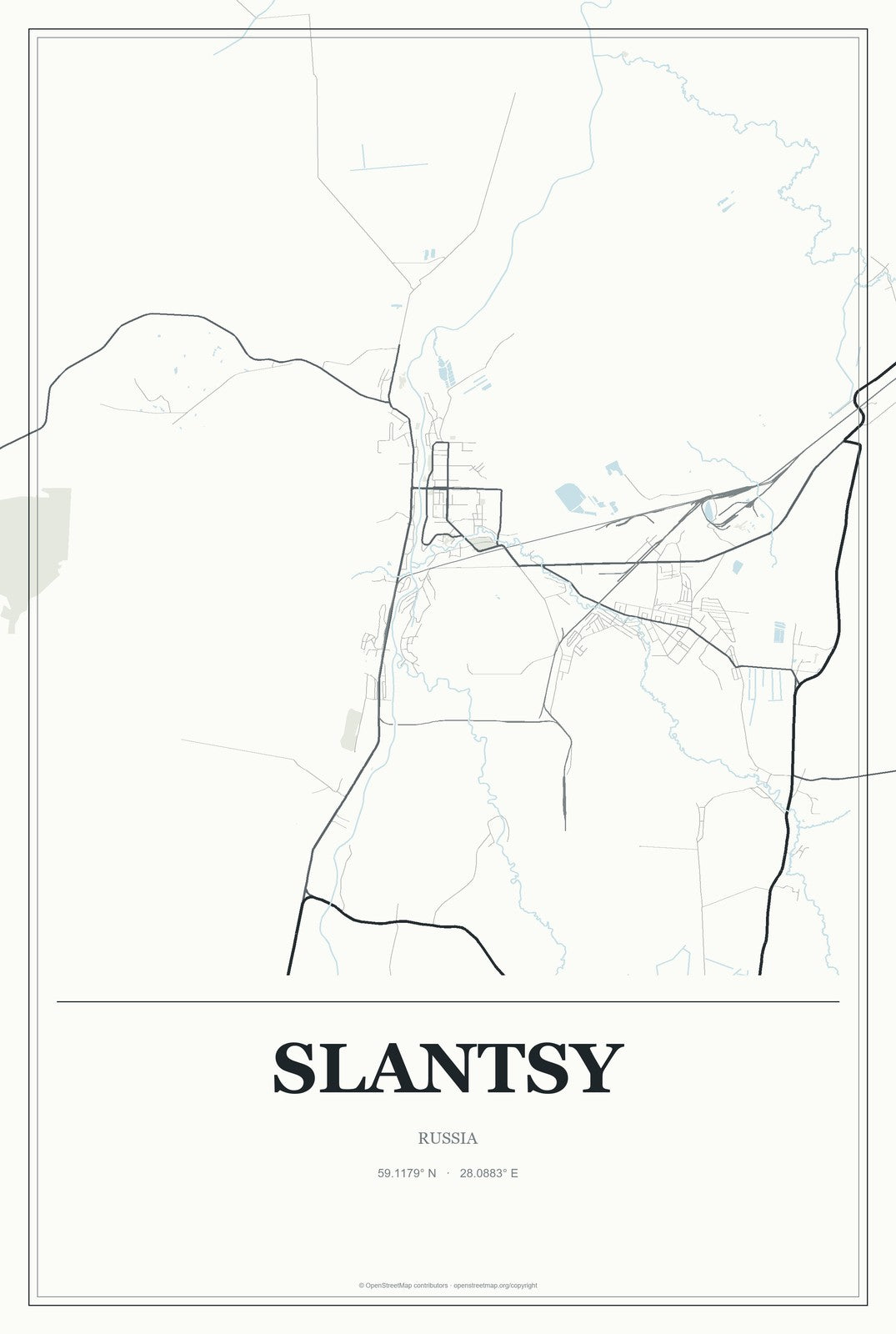 Slantsy, Russia City Map Aluminum Sign in Gallery Air style