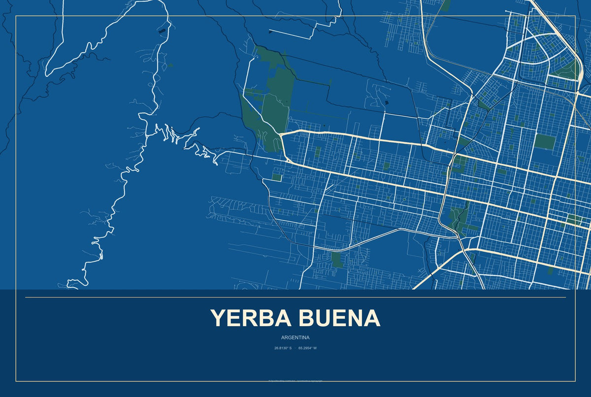 Yerba Buena, Argentina City Map Aluminum Sign in Harbor Cobalt style