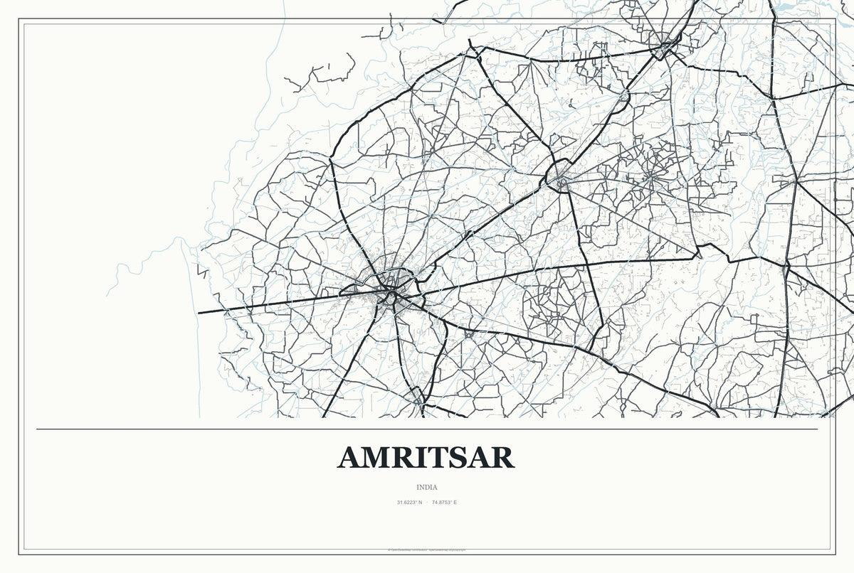 Amritsar, India City Map Aluminum Sign in Gallery Air style