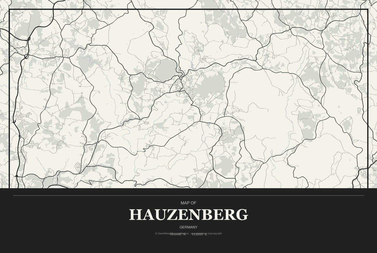 Hauzenberg, Germany City Map Aluminum Sign in Museum Plaque style