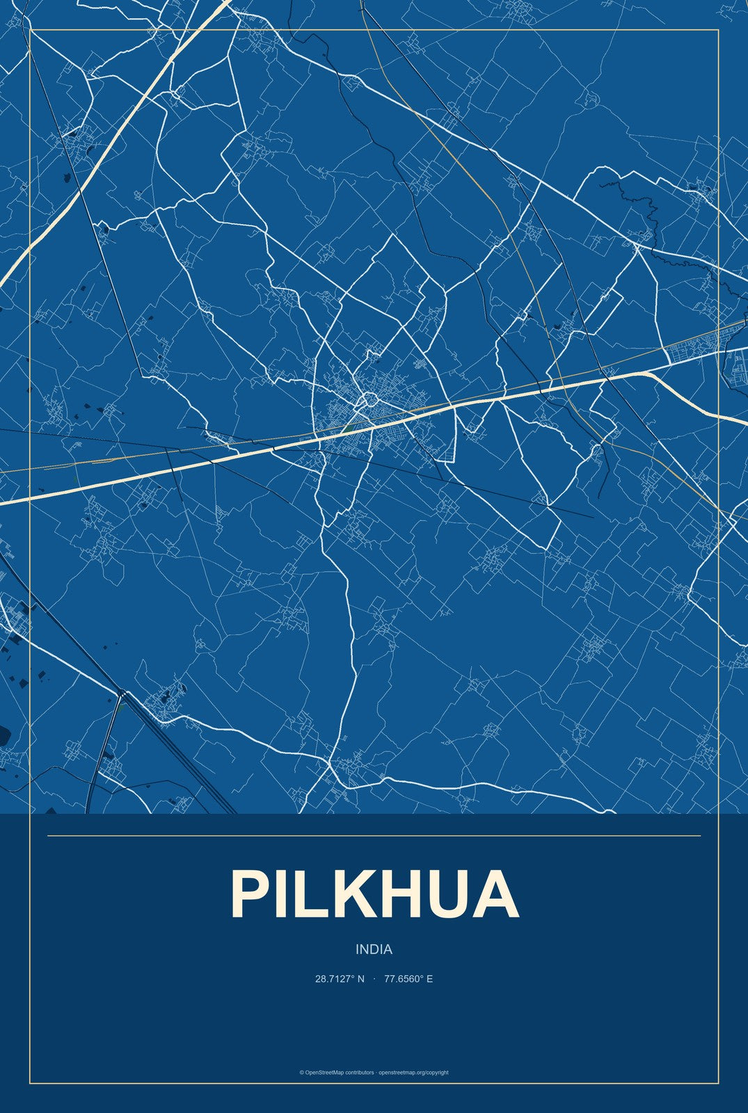 Pilkhua, India City Map Aluminum Sign in Harbor Cobalt style