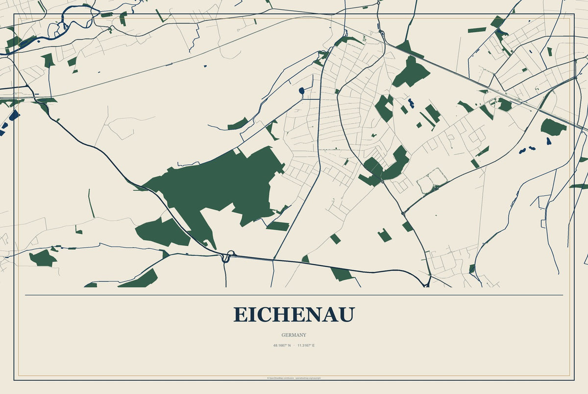 Eichenau, Germany City Map Aluminum Sign in Coastal Cutout style