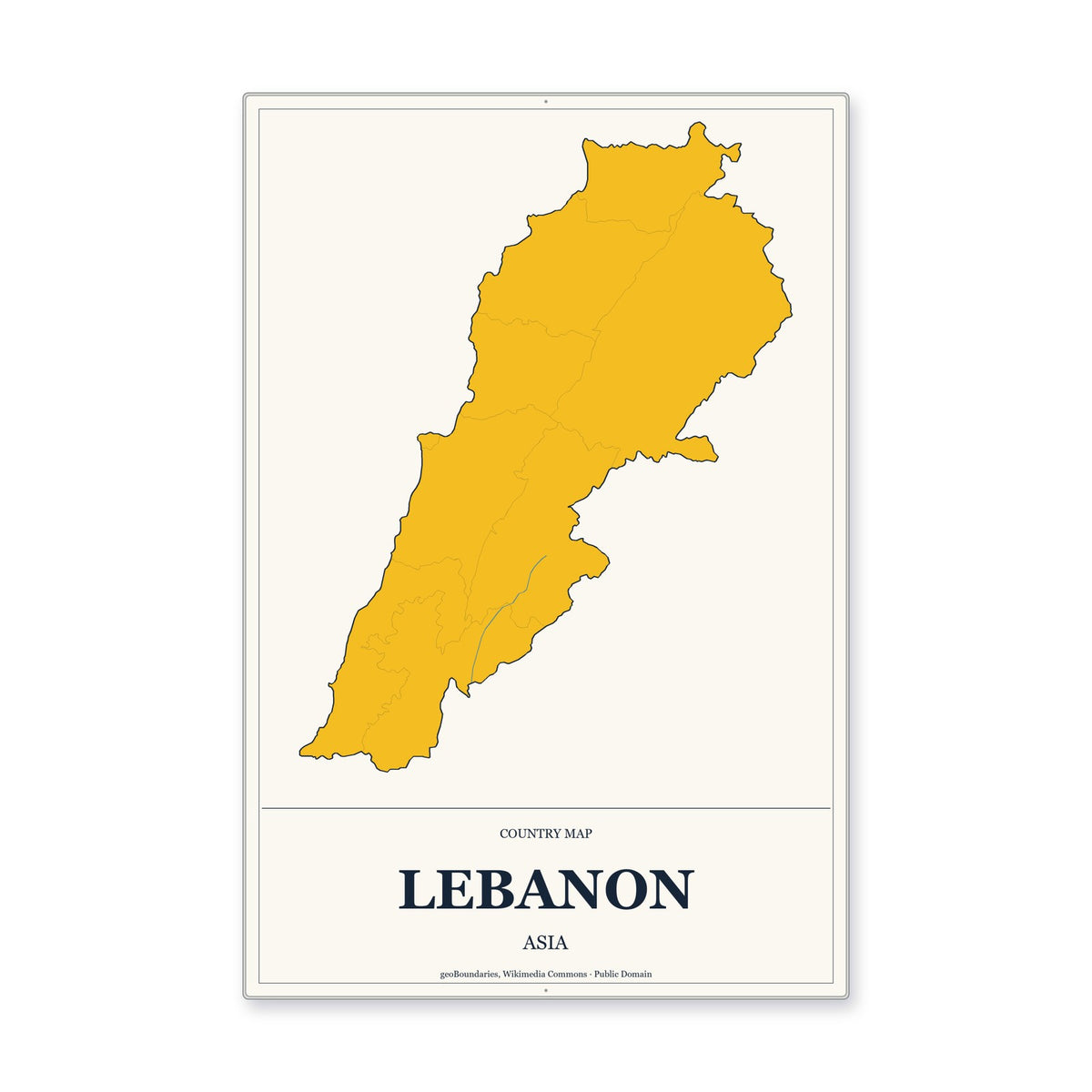 Lebanon Country Map Aluminum Sign in Citrine Modern style
