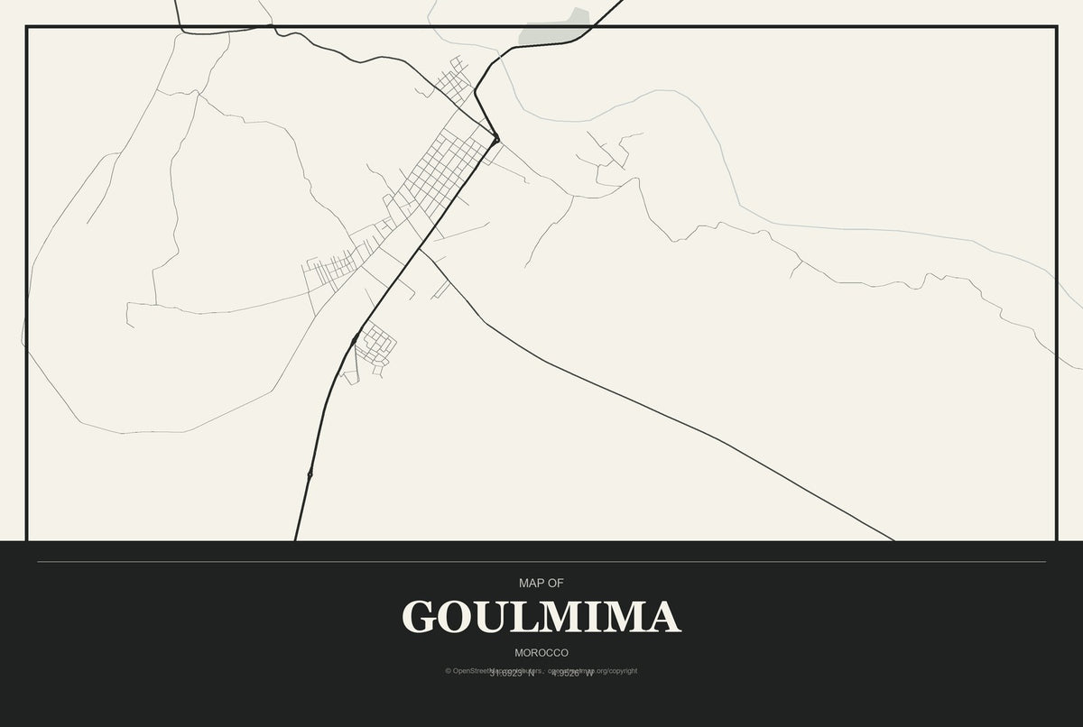 Goulmima, Morocco City Map Aluminum Sign in Museum Plaque style