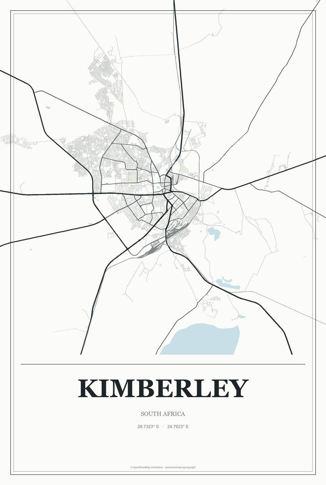 Kimberley, South Africa City Map Aluminum Sign in Gallery Air style