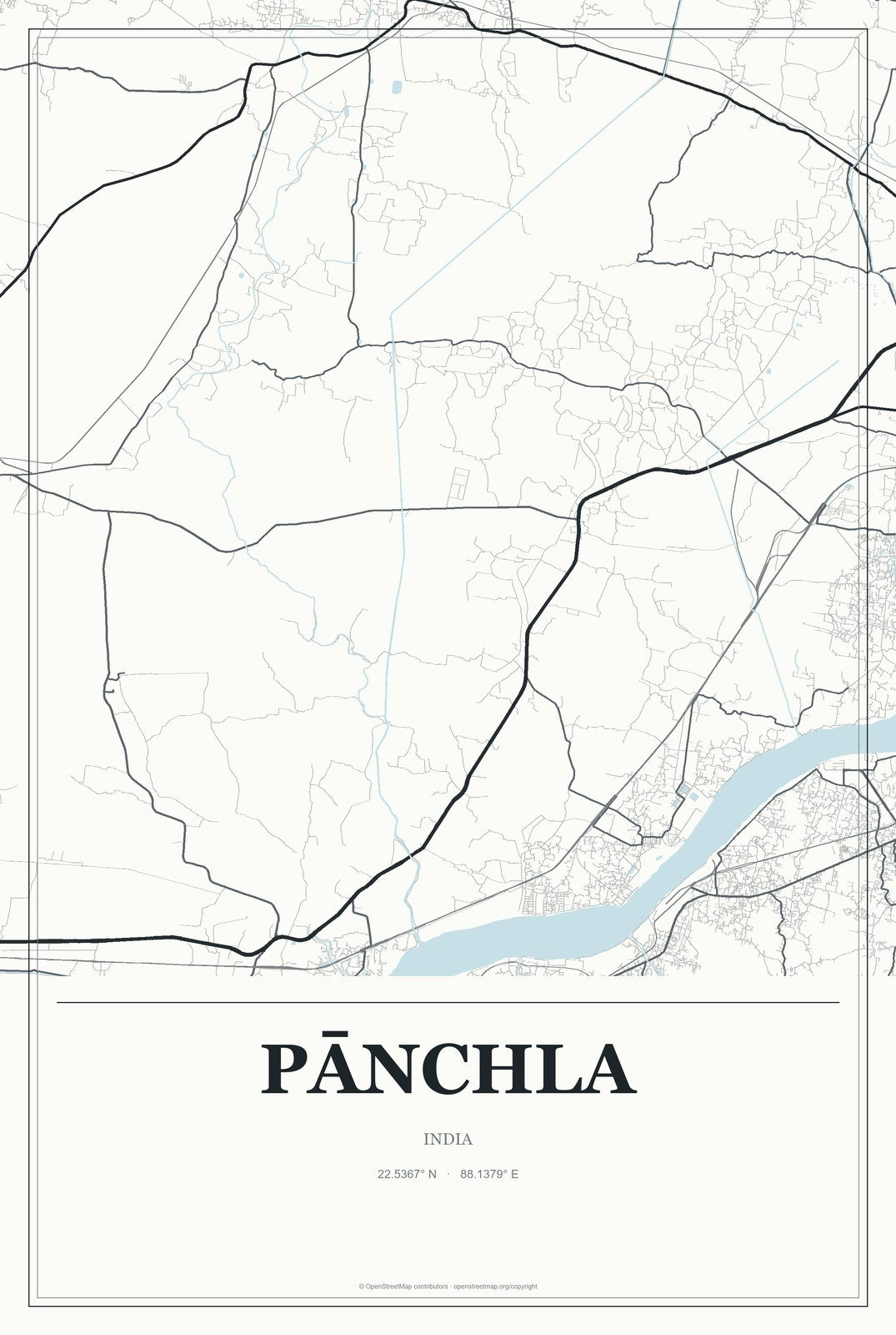 Pānchla, India City Map Aluminum Sign in Gallery Air style
