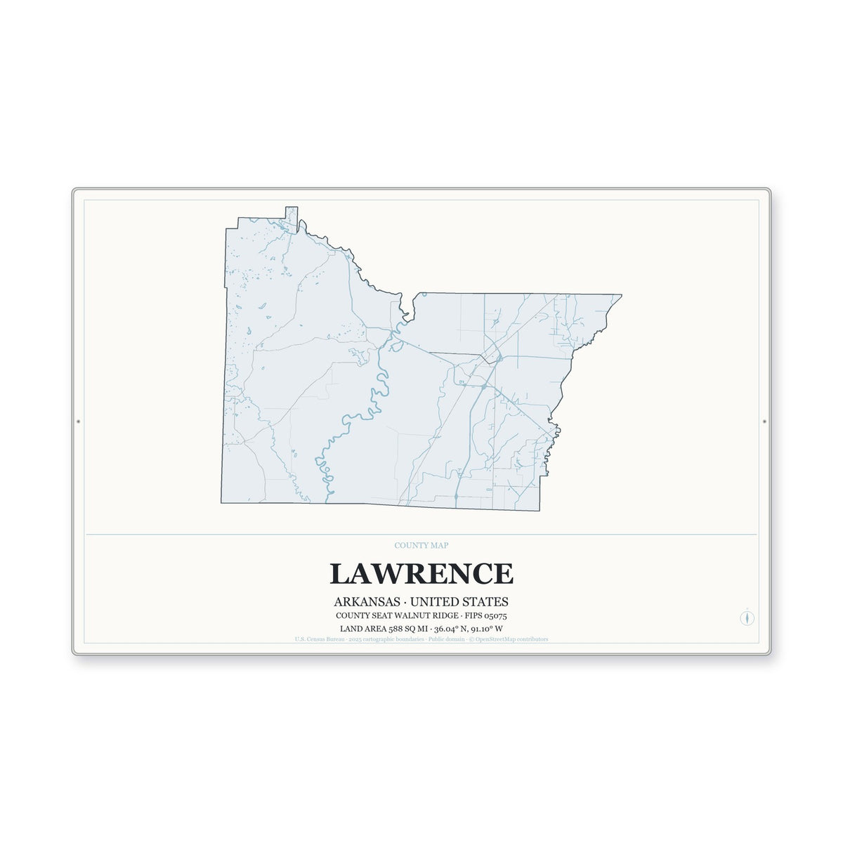 Lawrence County, Arkansas Map Aluminum Sign in Gallery Air style