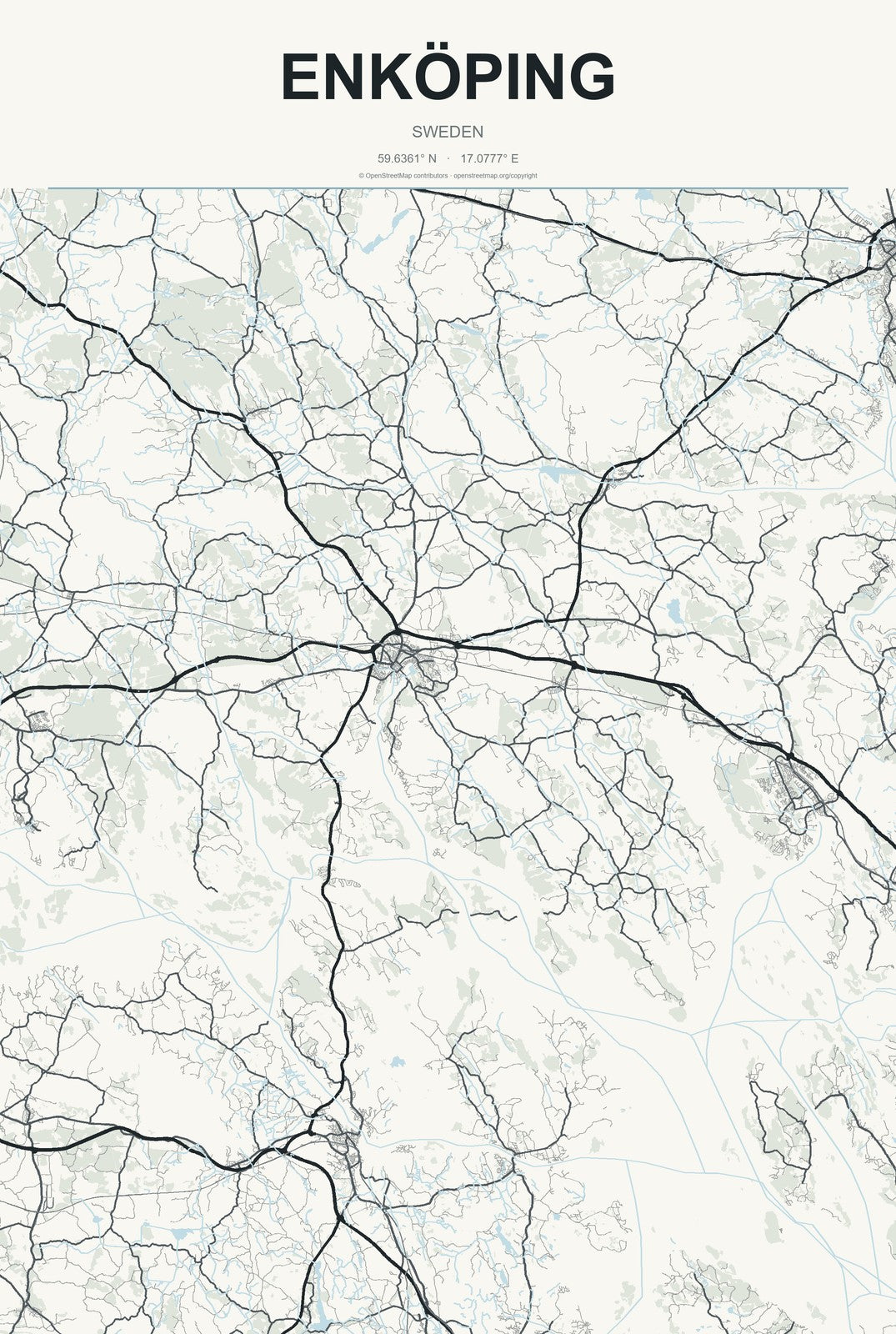 Enköping, Sweden City Map Aluminum Sign in Headline Atlas style