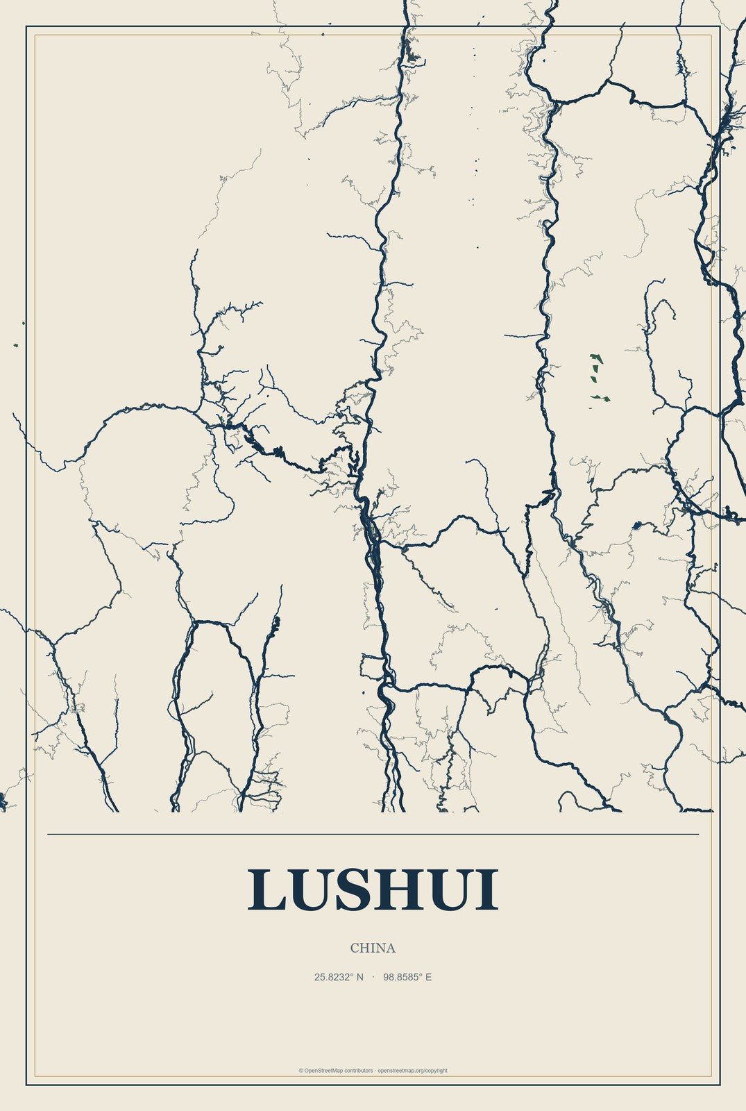 Lushui, China City Map Aluminum Sign in Coastal Cutout style