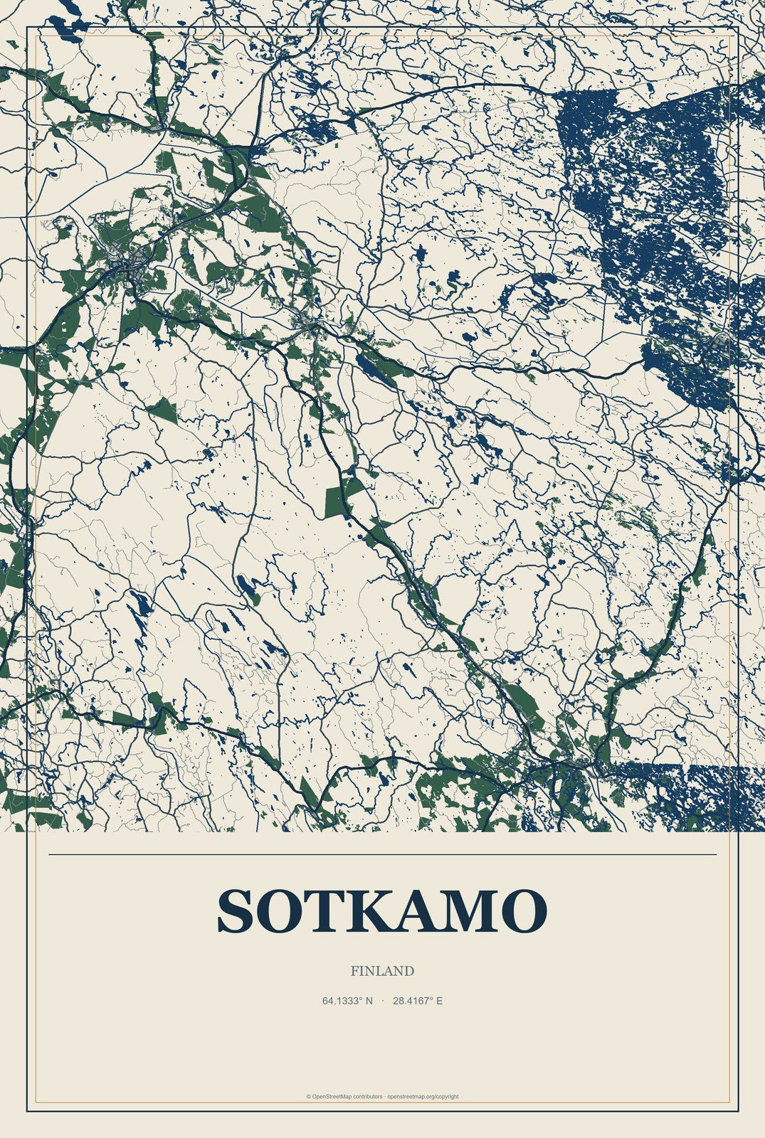 Sotkamo, Finland City Map Aluminum Sign in Coastal Cutout style
